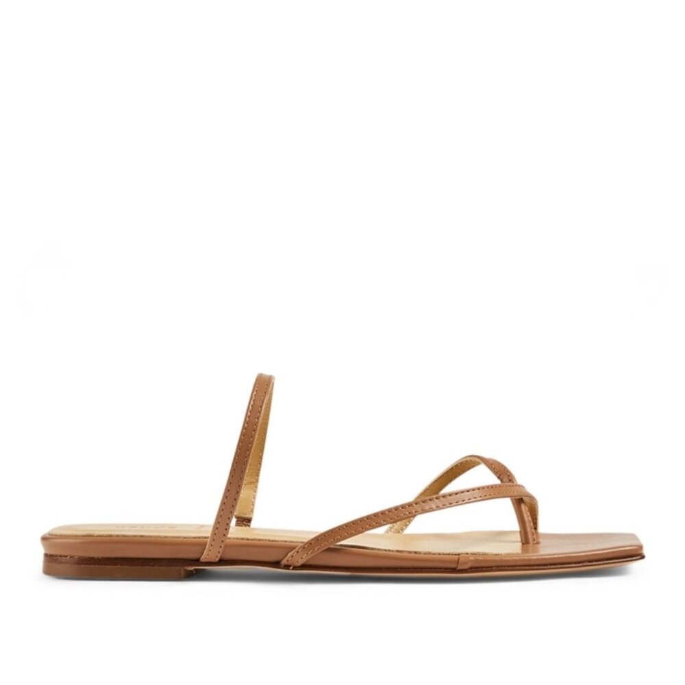 Aeyde Marina Leather Strappy Square‎ Toe Flat Sandals Summer Hazelnut Tan Size 8 - Picture 9 of 10